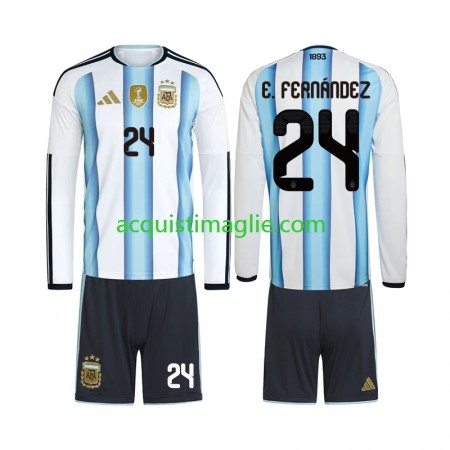 Divisa di Calcio Argentina Enzo Fernandez 24 Bambino Prima Mondiali 2026 Manica Lunga